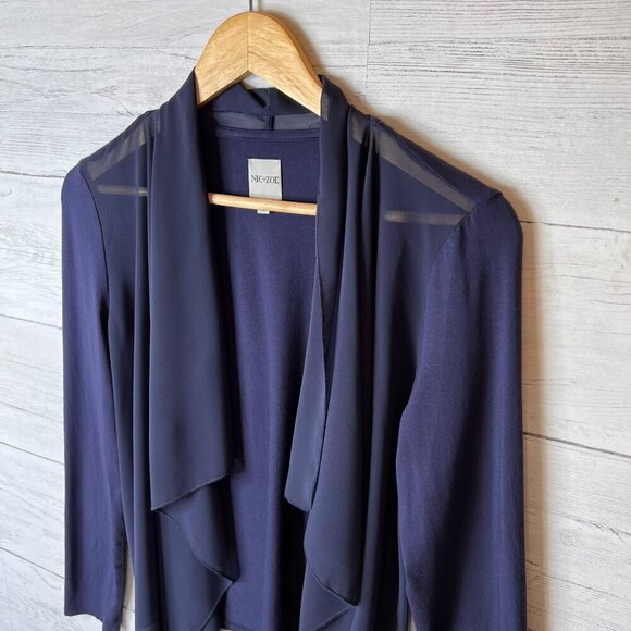 Nic + Zoe Blouse Womens Size Small Navy Long Sleeve Mixed Media Sheer Modern - Picture 9 of 16